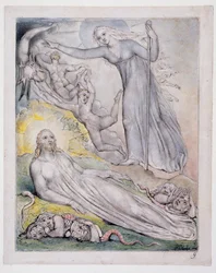 ジョン・ミルトンの「パラダイス・レゲインド」のイラスト、1816-18年頃のファントムを追う朝（ペンとインク、灰色のウォッシュ、紙にトイレ）